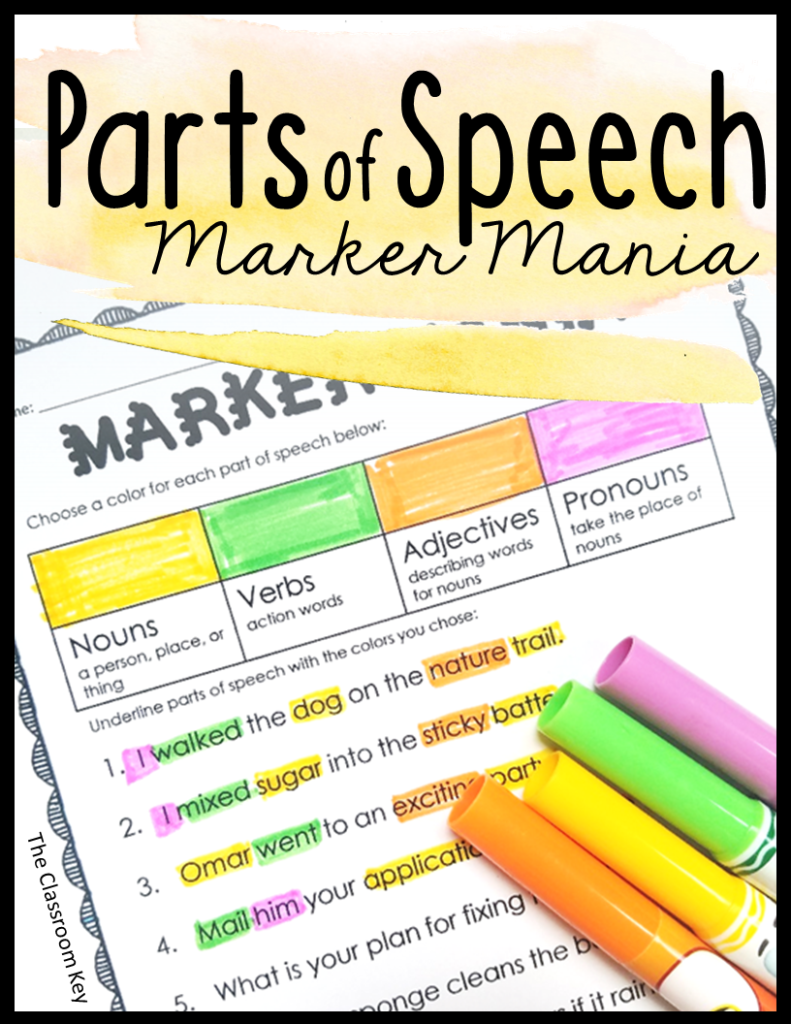 Parts Of Speech Practice Activity Or Center The Classroom Key